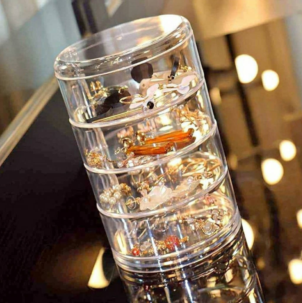 ⁦صندوق تخزين المجوهرات من أربع طبقات - Boîte à Bijoux Ronde De 4 étages En Cristal⁩ - الصورة ⁦4⁩