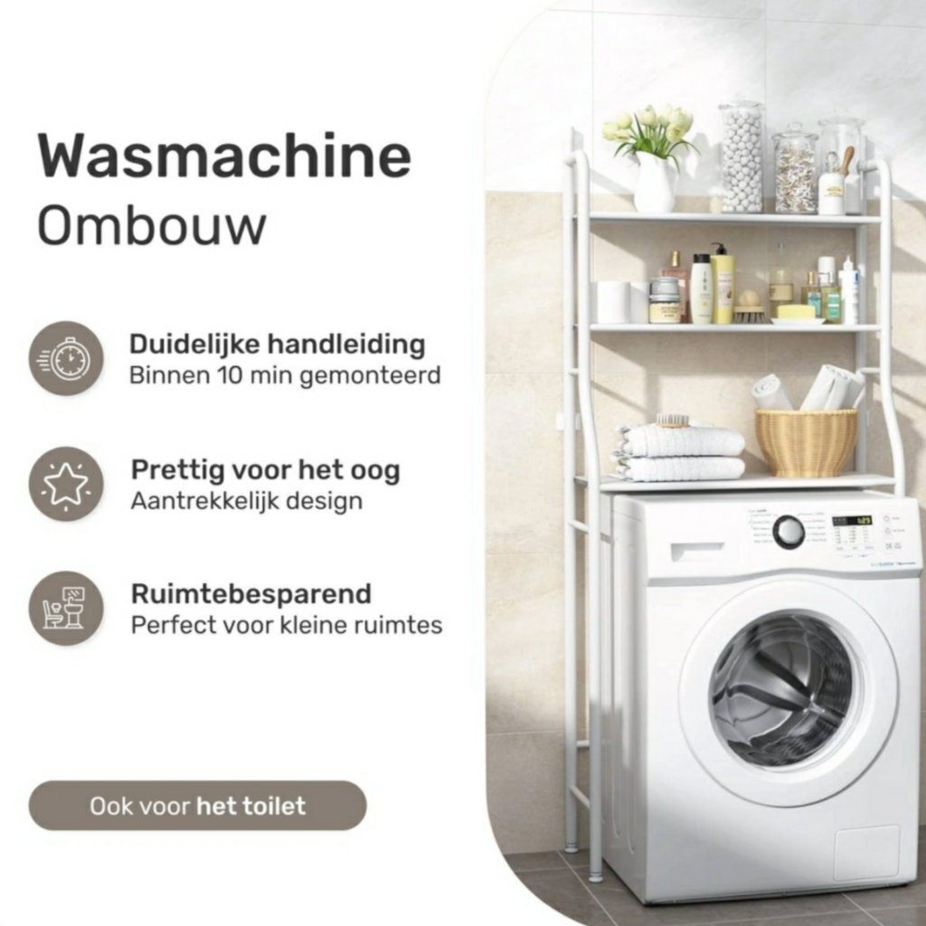 ⁦رف الحمام، وحدة تخزين فوق الغسالة - أبيض Étagère De Salle De Bain, Meuble De Rangement Au-Dessus Des Machine À Laver - Blanc⁩ - الصورة ⁦3⁩
