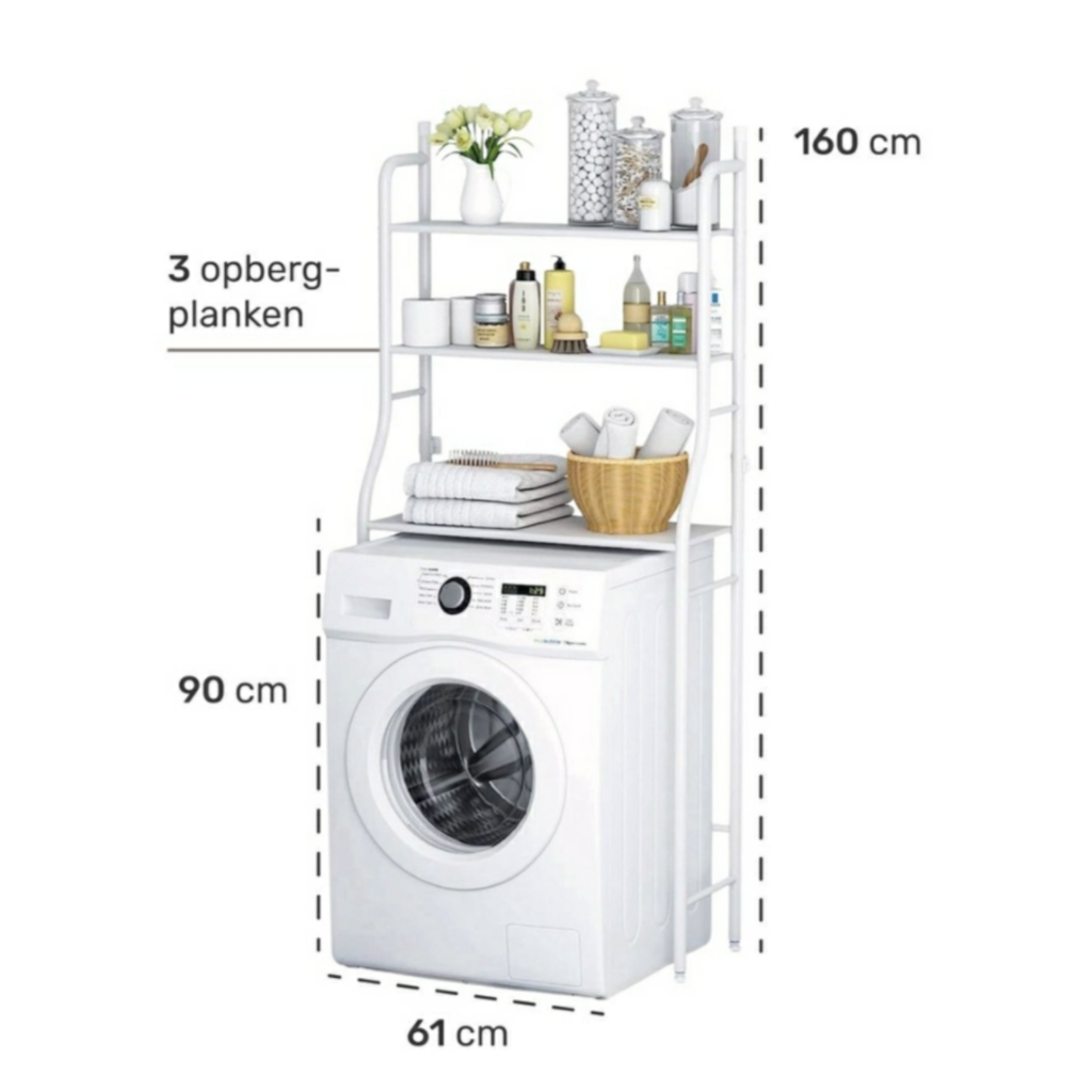 ⁦رف الحمام، وحدة تخزين فوق الغسالة - أبيض Étagère De Salle De Bain, Meuble De Rangement Au-Dessus Des Machine À Laver - Blanc⁩ - الصورة ⁦5⁩