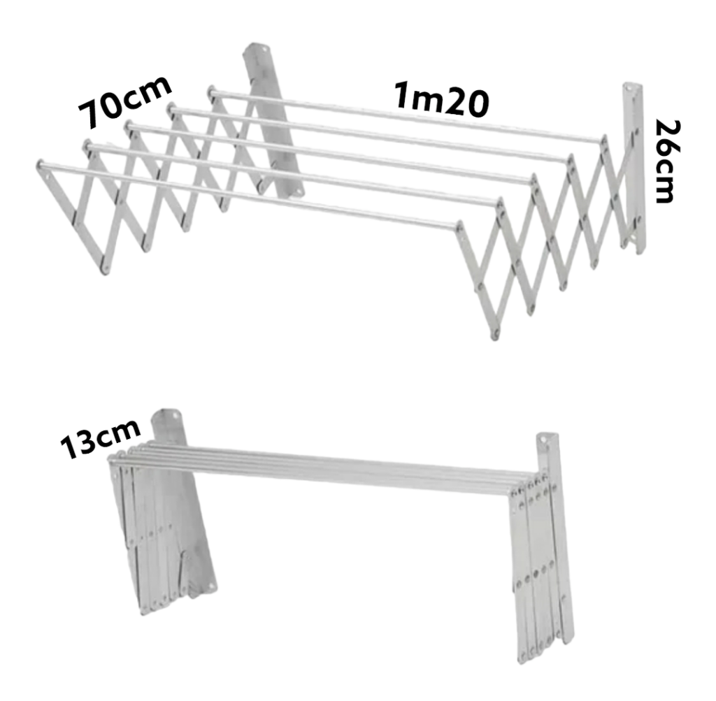 ⁦علاقة ومجففة الملابس ب 5 رفوف وبطول 1متر، تصميم موفر للمساحة - Sèche Linge Aluminium Extensible 1m⁩ - الصورة ⁦2⁩