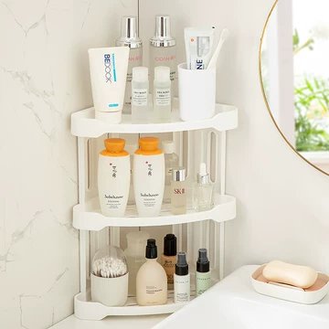 Étagère d'angle à 3 niveaux pour cosmétiques et salle de bain